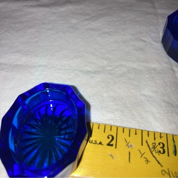 Set of Two Vintage Cobalt Blue Glass Salt Cellars Dishes - Picture 5 of 6